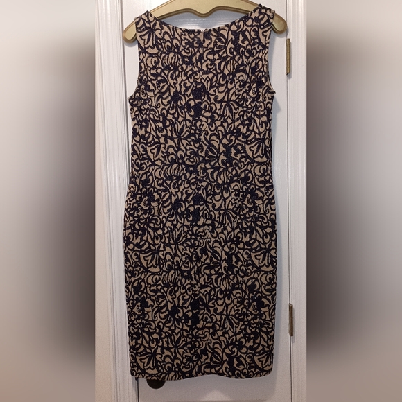 St. John  Navy Gold Metallic Thread Party Dress Size 12 - Picture 6 of 9
